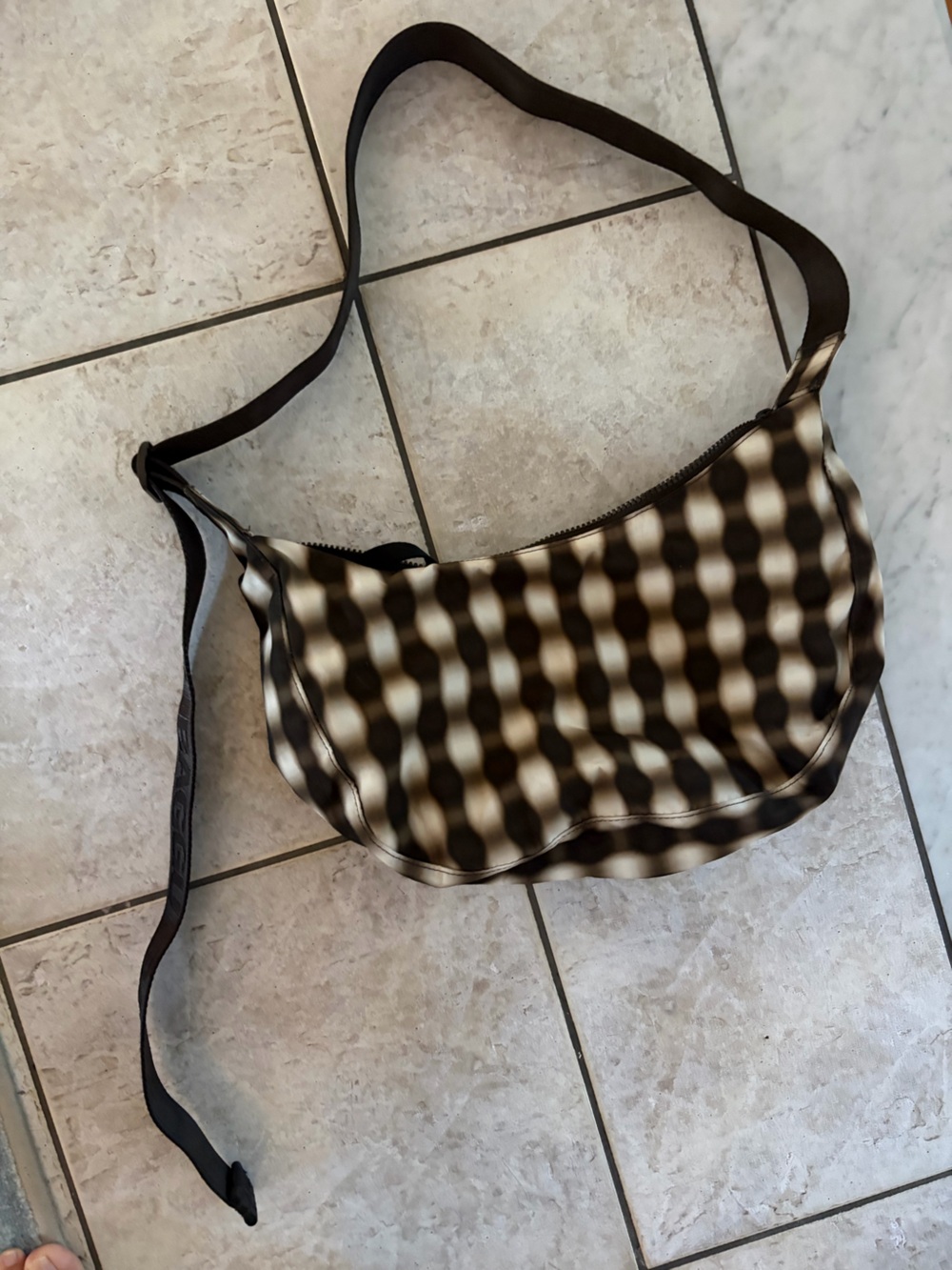 BAGGU medium Nylon Crescent Bag Blurred Gingham Brown